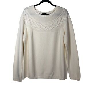 NEW Talbots Womens Fisherman Core Cashmere Blend Cable Knit Sweater Size L Cabin